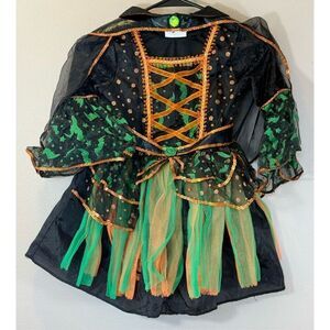 Teetot & Co Green & Orange Witch Halloween Costume Dress With Cape & Hat Toddler